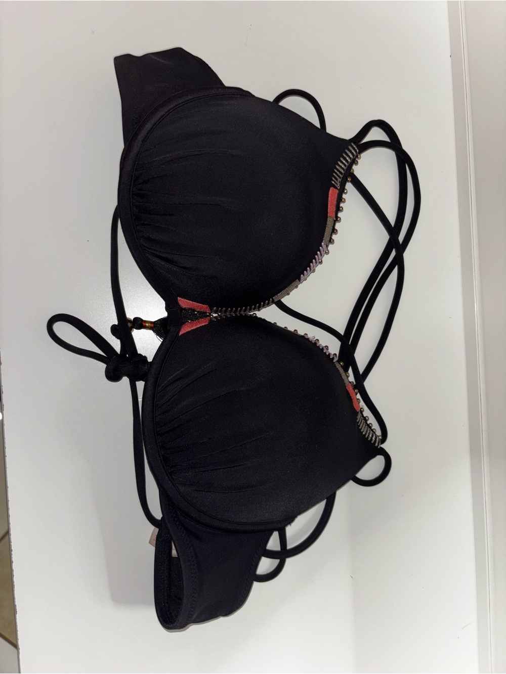 Victoria's Secret Black Padded Bikini Top with Strappy Detail